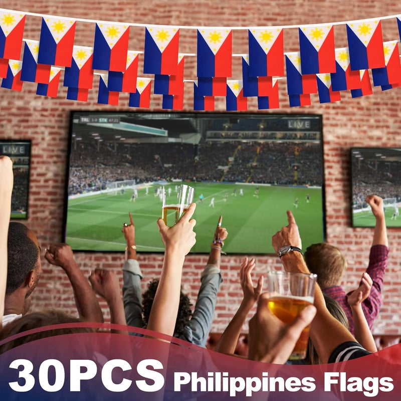 MVPRING Philippines String Flag Pennant Banner, Small Mini Filipino Philippine Flags Bunting Banner, National Country Decoration for School, Party, Sports Events, Patriotic Festival, 33 Feet 30 Flags - Image 5